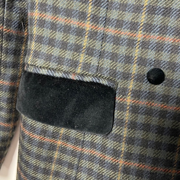 J. McLaughlin Plaid Velvet Trim Double Breasted 100% Wool Blazer - Picture 2 of 7